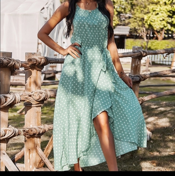 Mint Polka-dot Halter Dress - Picture 3 of 5
